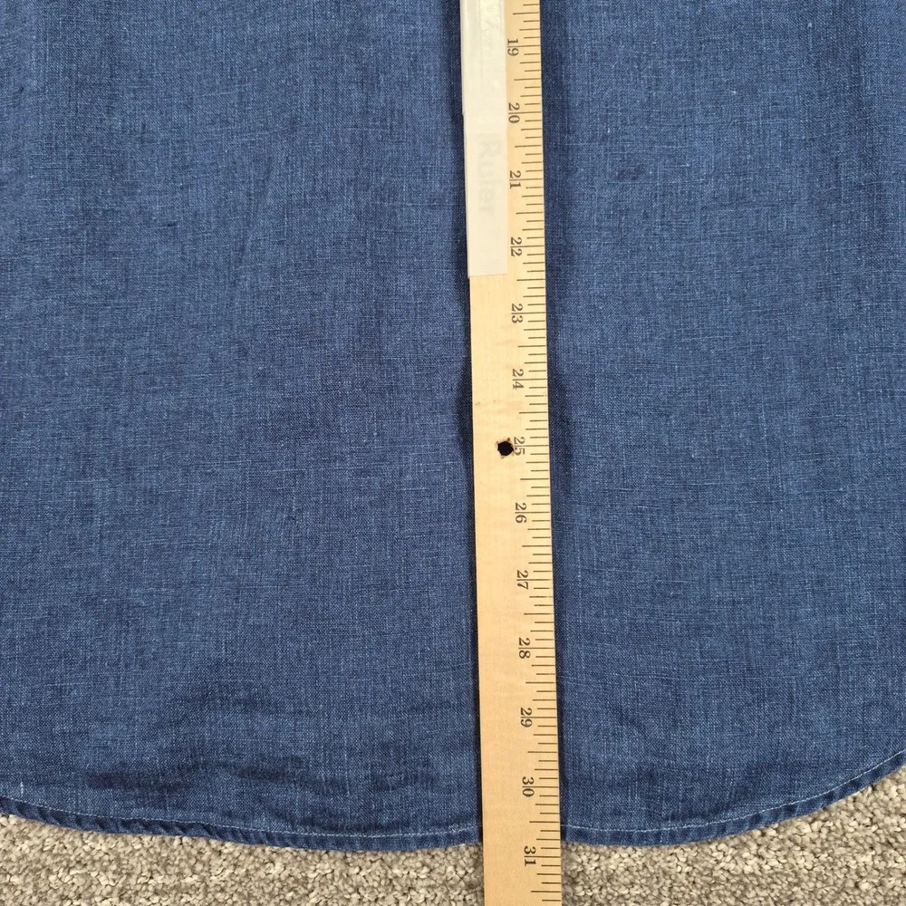 Faherty Shirt Mens M Blue Palma Linen Short Sleeve Indigo Basketweave Chambray